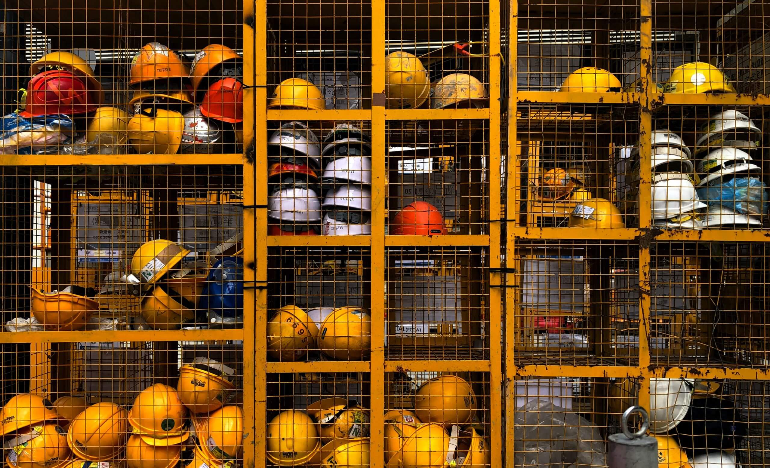 Locker with hardhats