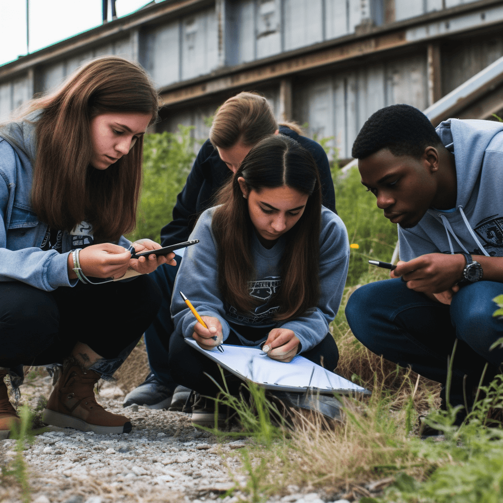 Student conducting a field study in an industrial setting